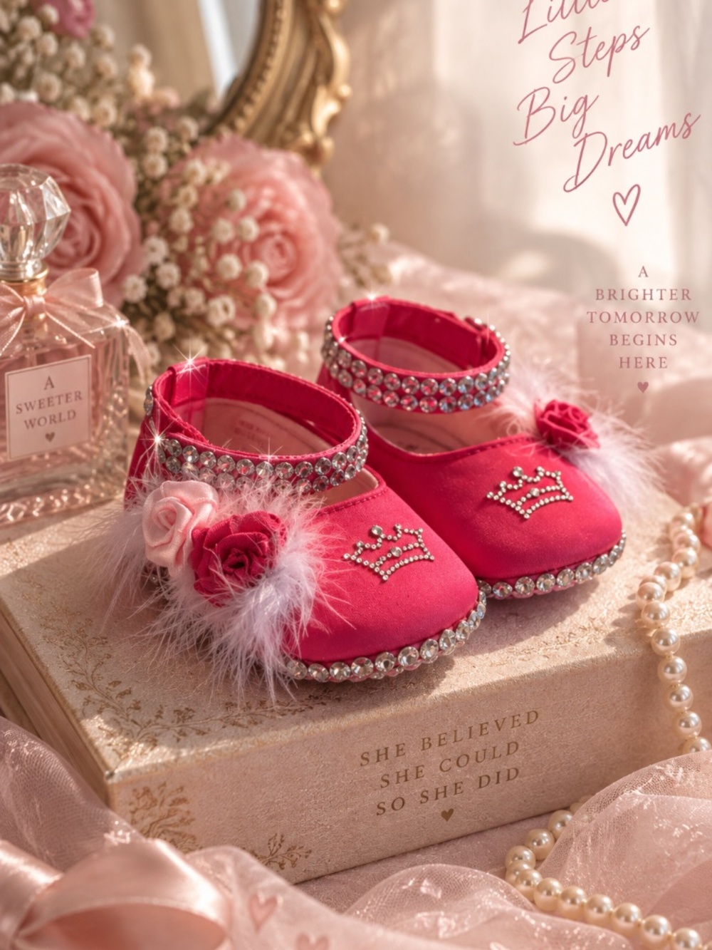 Rhinestone Bling Princess Rosette Feather Pink Toddler Baby All Occassion Shoes